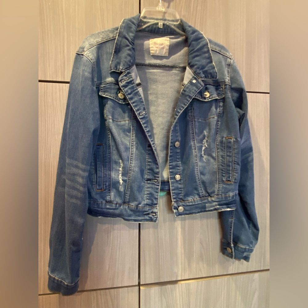 altar'd state denim jacket distressed blue large 90s y2k